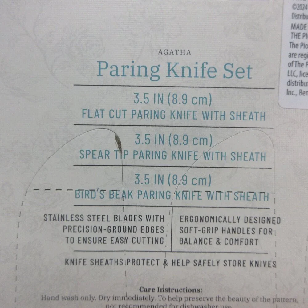 Pioneer Woman Agatha Floral Paring Knife Set Stainless Steel Green Blue Brown 3p